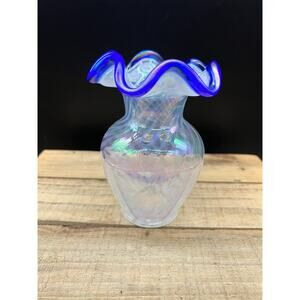 Fenton Glass Blue Ridge Cobalt Crest Spiral Opalescent Vase